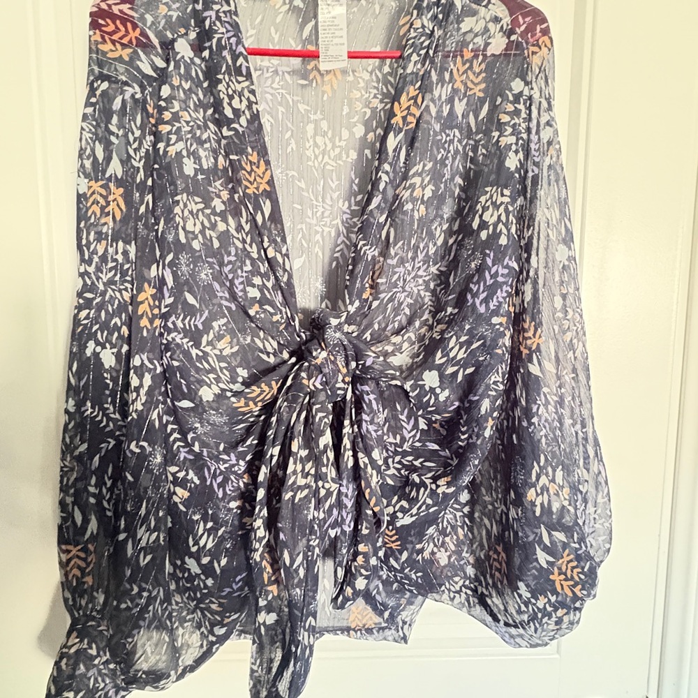 Free people multi-way Floral Sheer Women's Top with silver accents